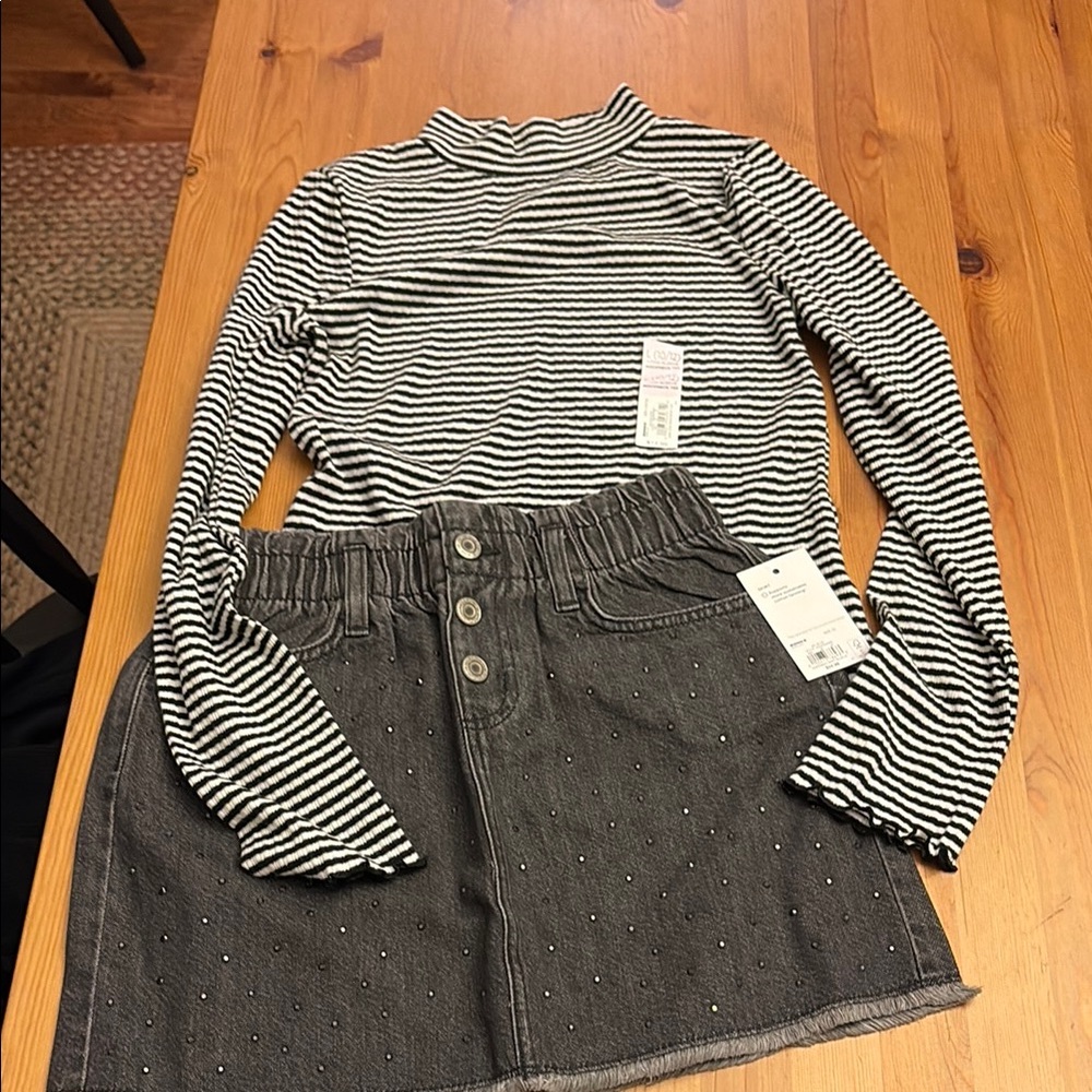 SO Black and White Striped top with rhinestone studded skirt